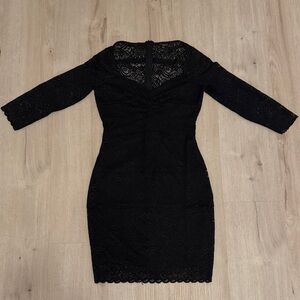 Guess Elegant Black Lace Long Sleeve Dress